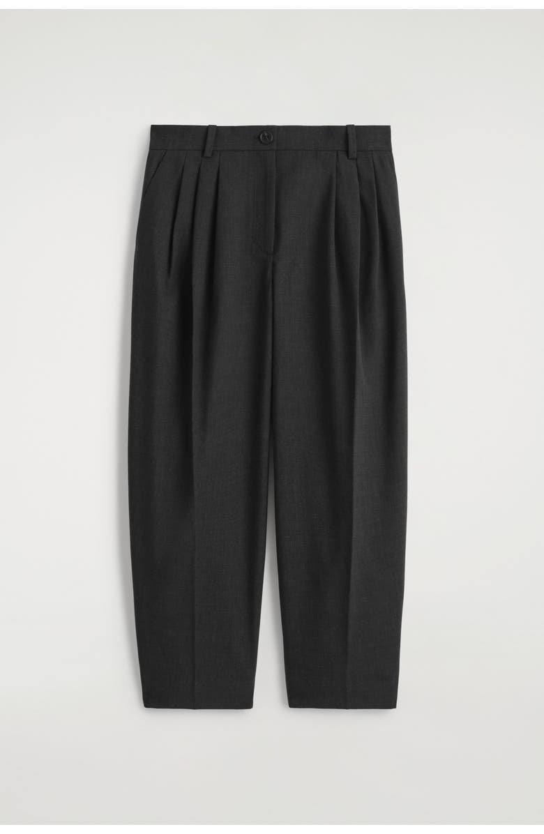COS Pleated Barrel-Leg Wool Pants, Alternate, color, Charcoal