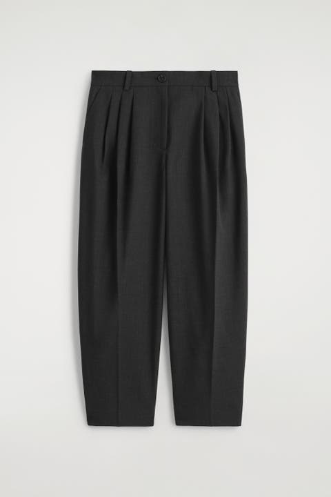 Pleated Barrel-Leg Wool Pants