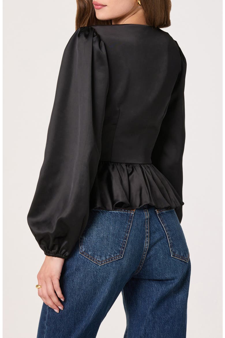Satin Peplum Shirt, Alternate, color, BLACK