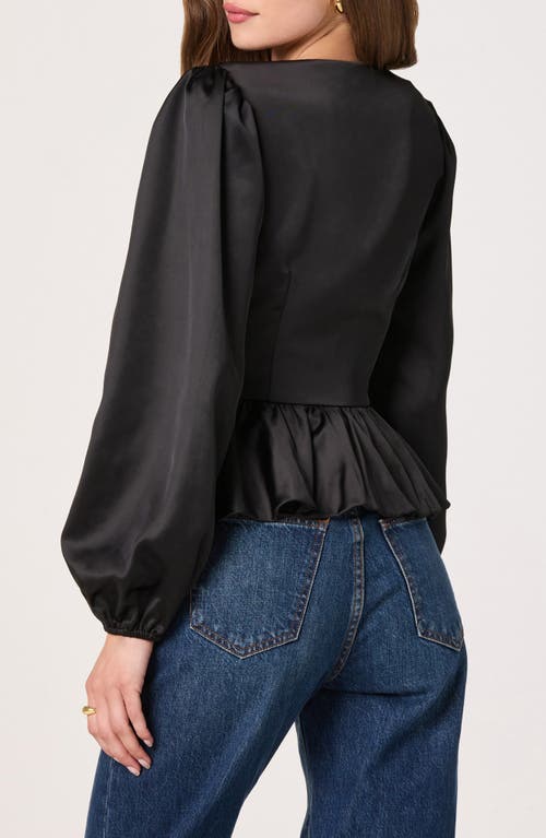 Astr The Label Satin Peplum Shirt In Black