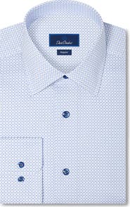 David Donahue Regular Fit Microcheck Cotton Dress Shirt
