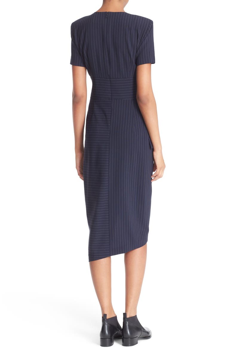 Pinstripe Asymmetrical Dress, Alternate, color, CLASSIC NAVY