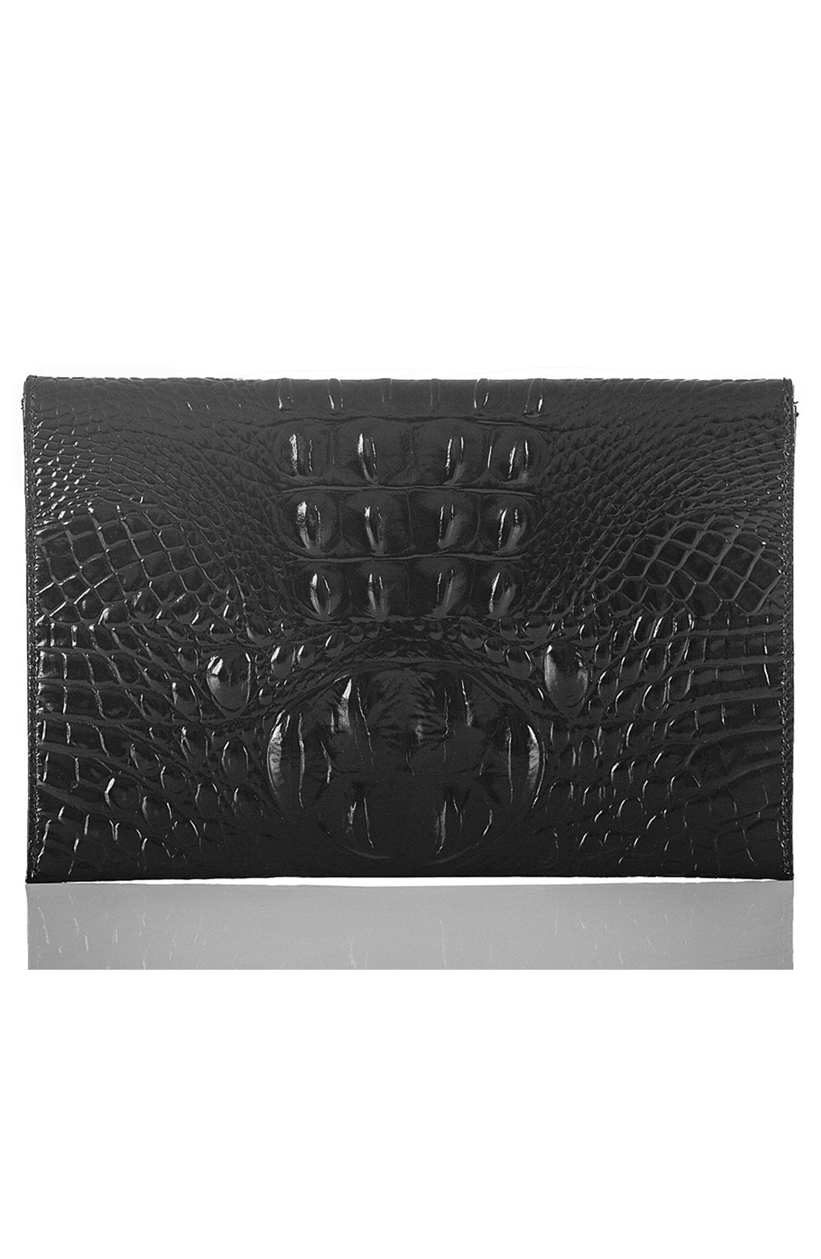 Melbourne Croc Embossed Leather Envelope Clutch, Alternate, color, BLACK