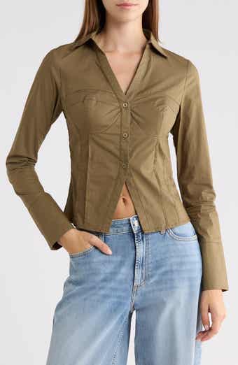 Zifa Long Sleeve V-Neck Cotton Shirt