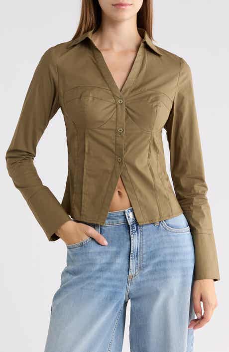 Zifa Long Sleeve V-Neck Cotton Shirt