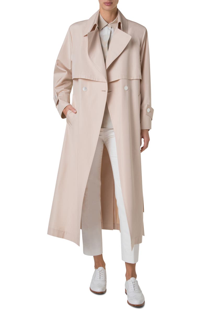 Akris Haider Silk Taffeta Trench Coat, Main, color, Sand