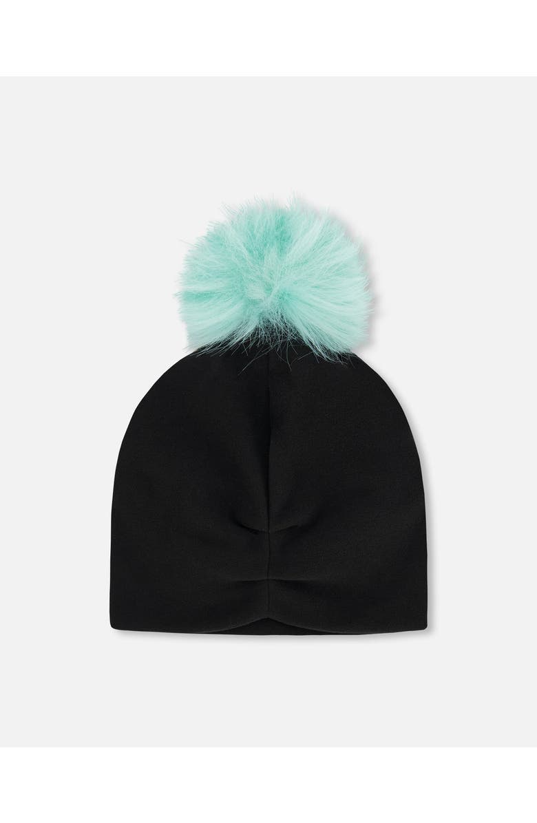 Deux par Deux Stretch Jersey Hat with Pompom, Alternate, color, Black