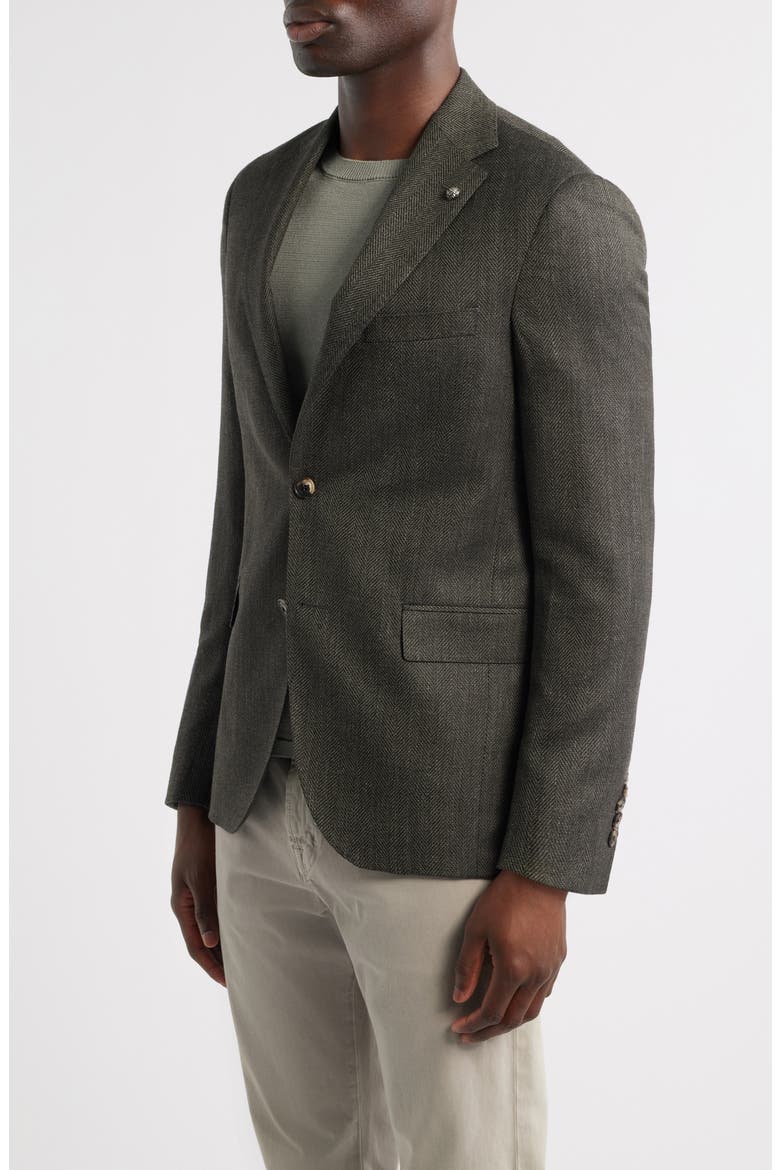 Midland Contemporary Fit Olive Green Wool Blend Herringbone Sport Coat, Alternate, color, DARK OLIVE