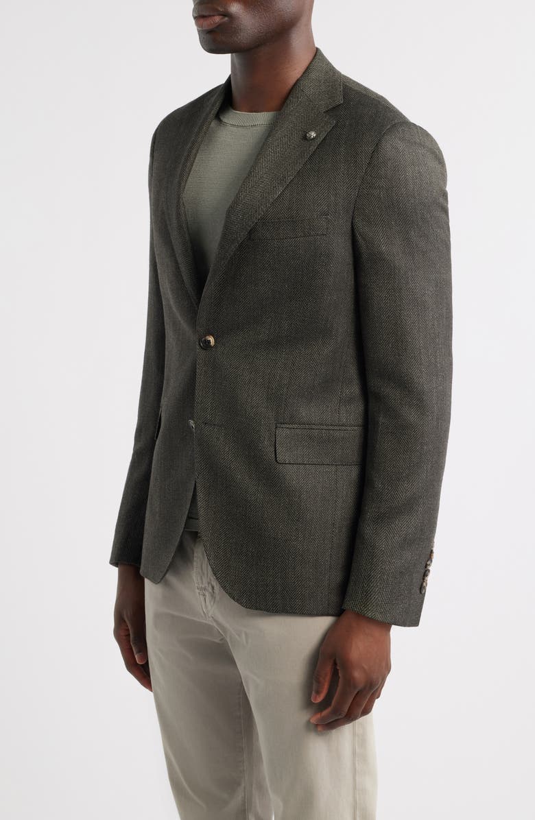 Jack Victor Midland Contemporary Fit Olive Green Wool Blend Herringbone Sport Coat, Alternate, color, Dark Olive