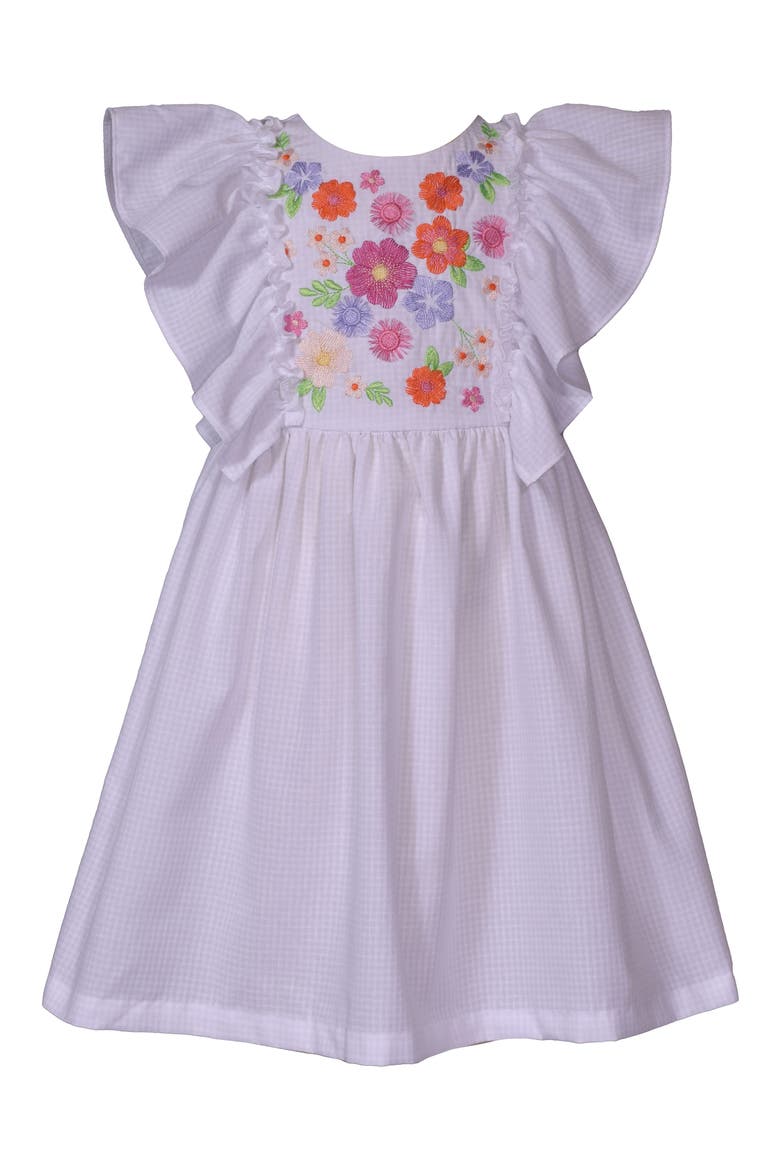 Kids' Floral Embroidered Flutter Sleeve Party Dress, Main, color, WHITE