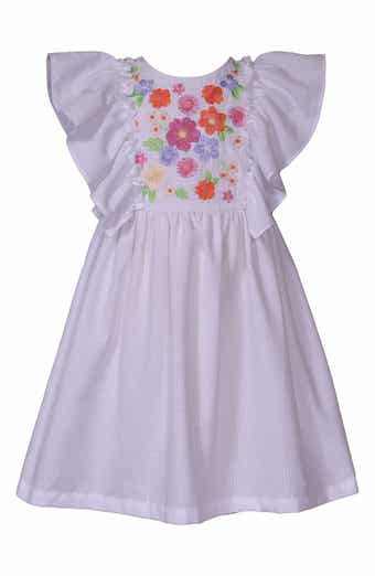 Kids' Floral Embroidered Flutter Sleeve Party Dress