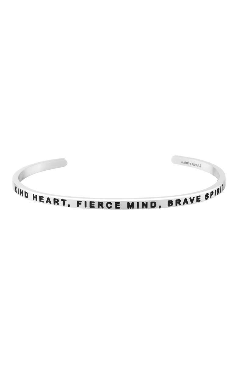 Mantra Kind Heart, Fierce Mind, Brave Spirit bracelet, Main, color, Outside - Silver