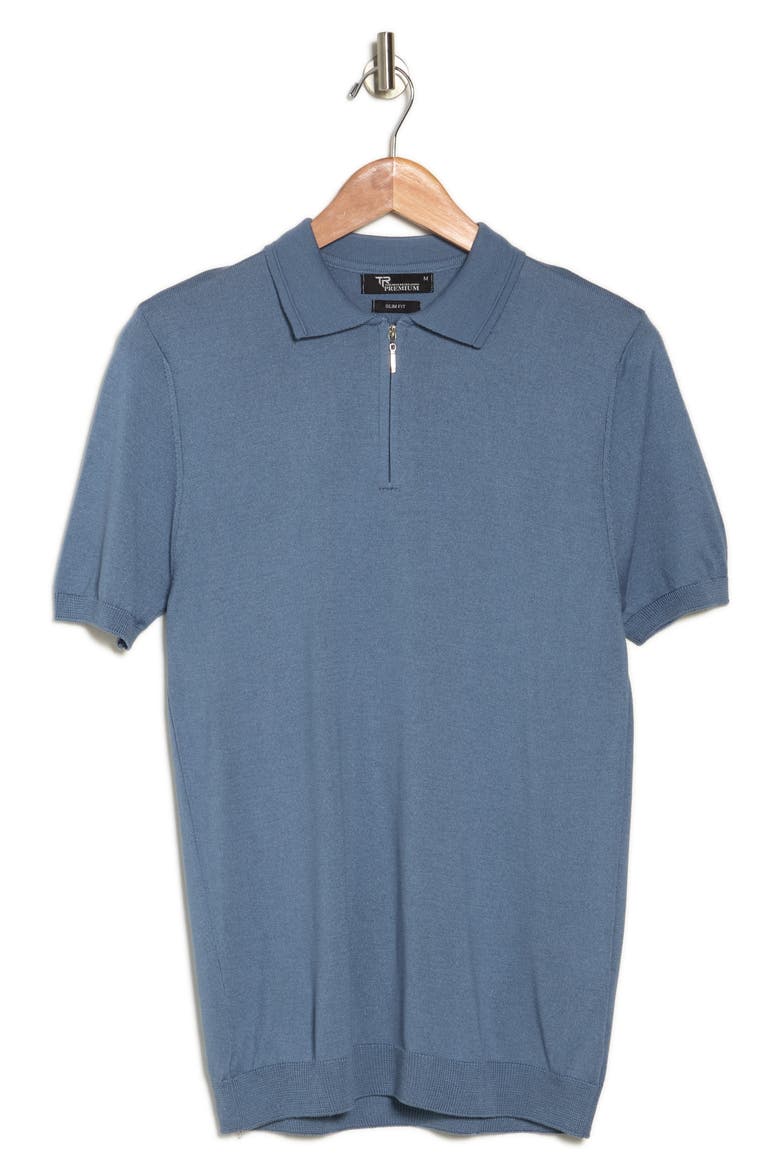 Short Sleeve Quarter Zip Knit Polo, Alternate, color, DUSTY BLUE