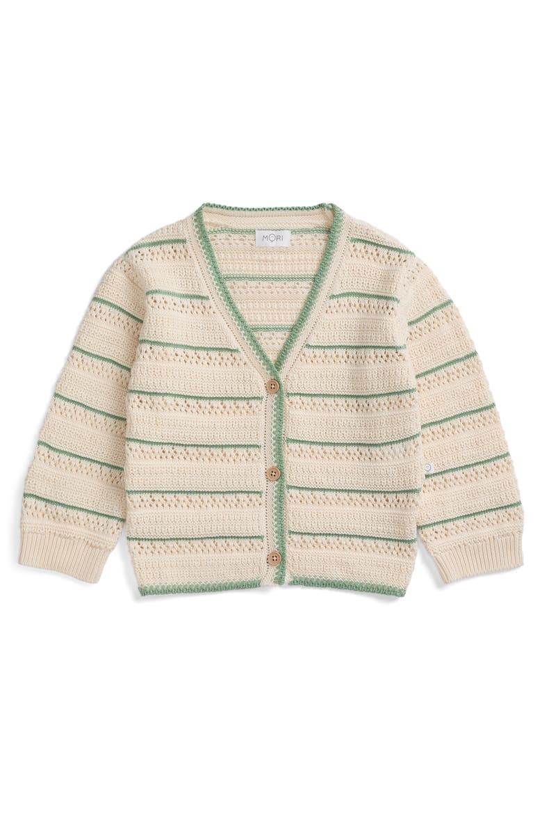 Stripe V-Neck Knit Cardigan, Main, color, Gardenia Stripe