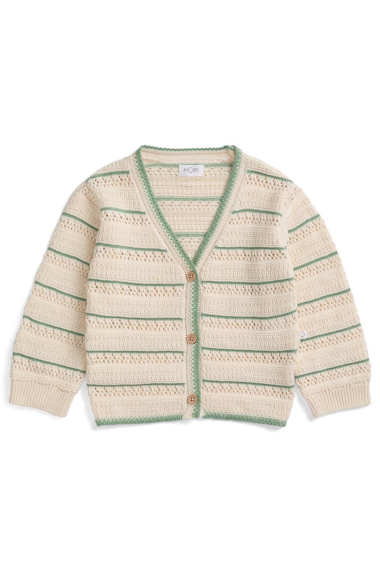 MORI Stripe V-Neck Knit Cardigan, Main, color, Gardenia Stripe