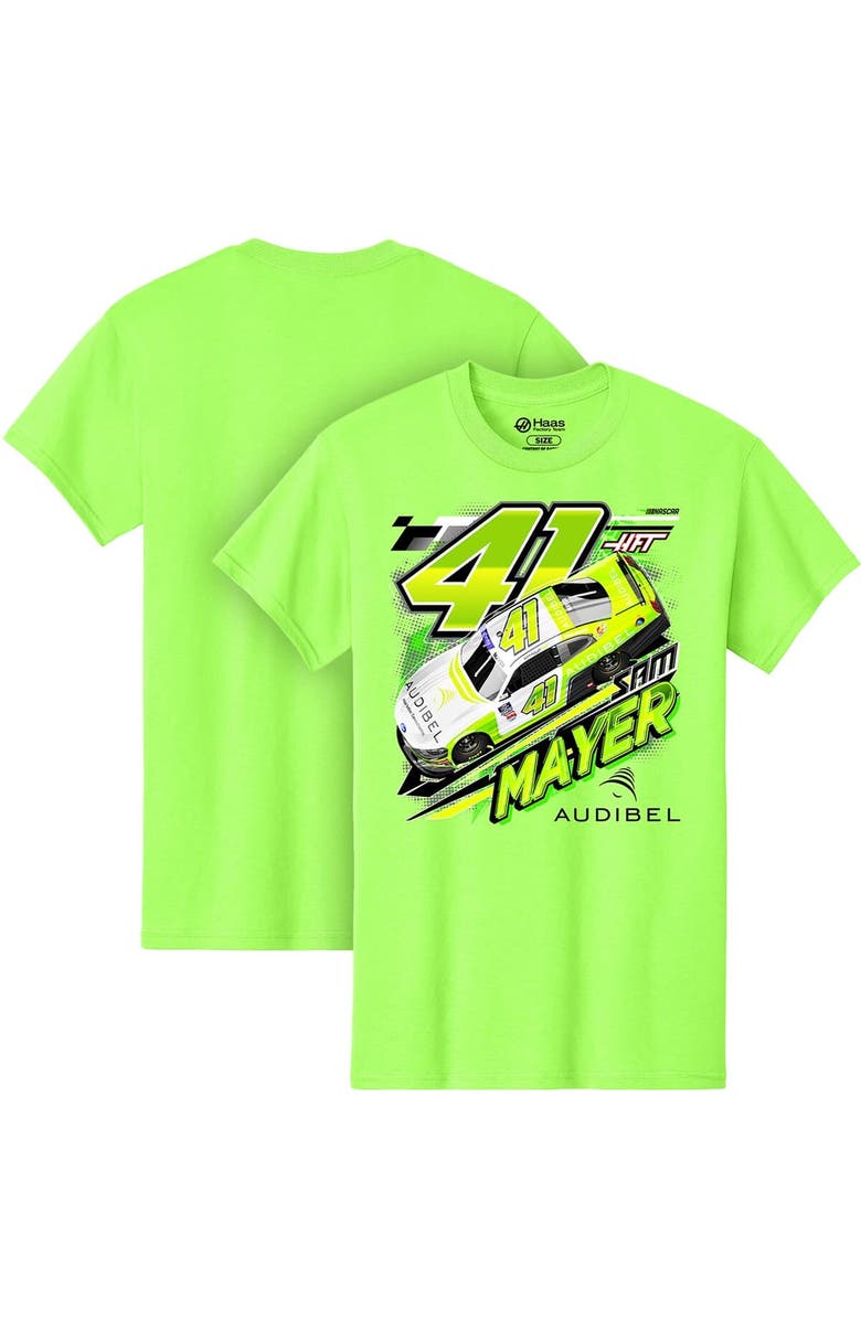 STEWART-HAAS RACING Men's Stewart-Haas Racing Team Collection Neon Green Sam Mayer Audibel Car T-Shirt, Main, color, Neon Green
