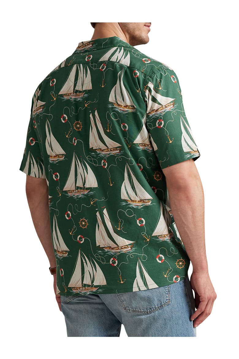 Big & Tall Sailboat-Print Oxford Camp Shirt, Alternate, color, HELMS ANCHORS