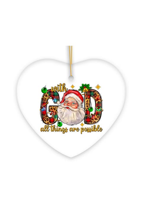 With God Santa Plaid Heart Ornament