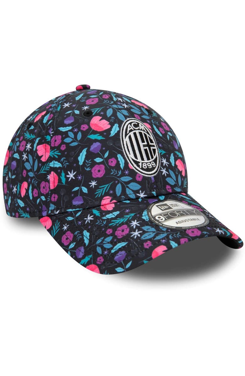 New Era Men's New Era Black AC Milan Floral 9FORTY Adjustable Hat, Alternate, color, 