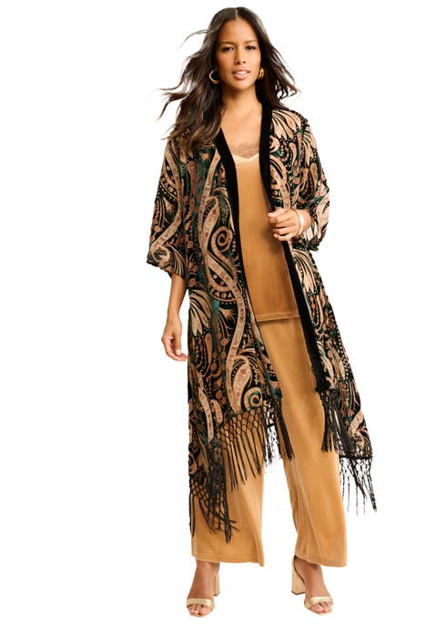 Plus Size Burnout Velvet Fringe Duster