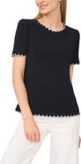 CeCe Scallop Trim Puff Sleeve Knit Top