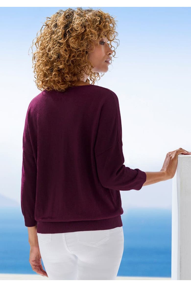 Drop Shoulder V-Neck Sweater, Alternate, color, Wine