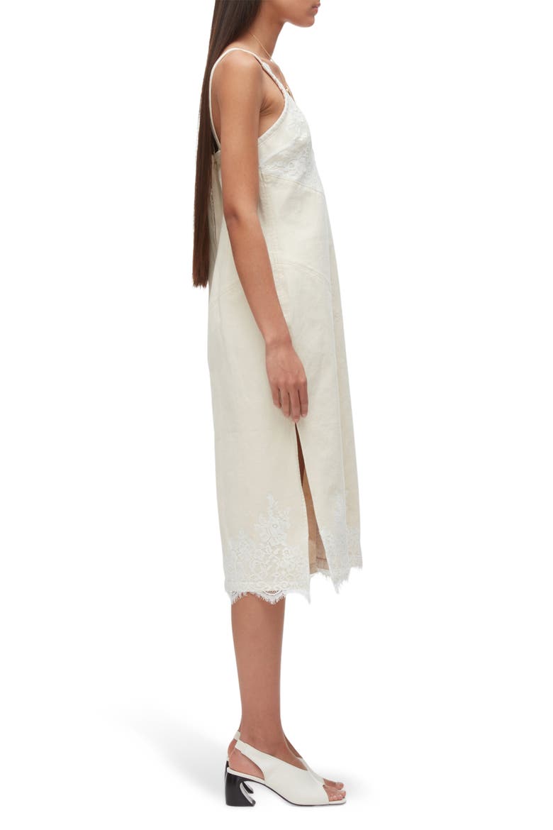 Lace Trim Cotton Denim Midi Slipdress, Alternate, color, ECRU