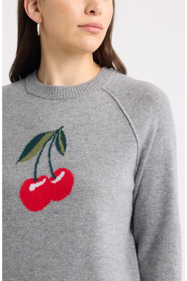 Intarsia Wool & Cashmere Sweater, Alternate, color, HEATHER GREY CHERRY
