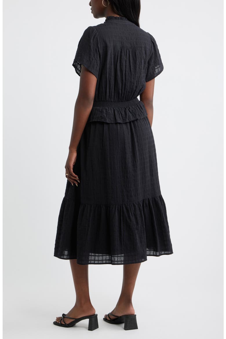 Lace Trim Peplum Midi Dress, Alternate, color, BLACK