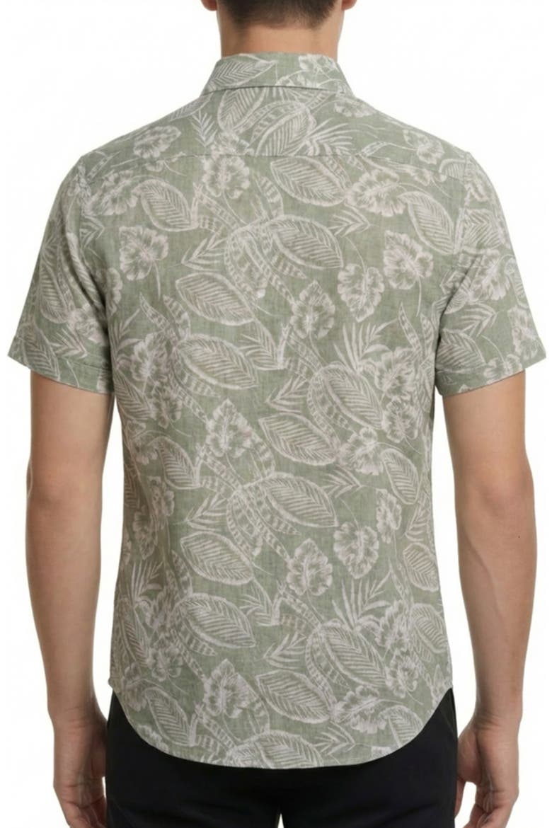Yarn Dye Tropical Print Button-Up Shirt, Alternate, color, SAGE