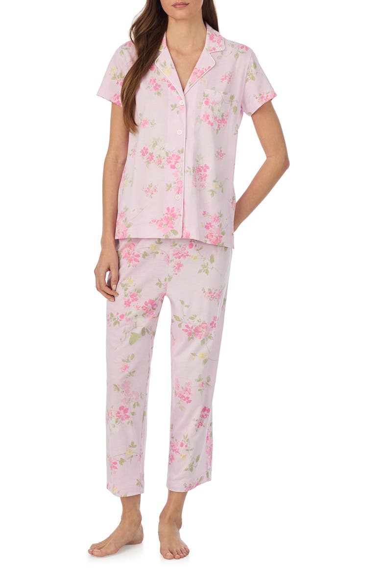 Short Sleeve Cotton Blend Crop Pajamas, Main, color, PINK PRINT