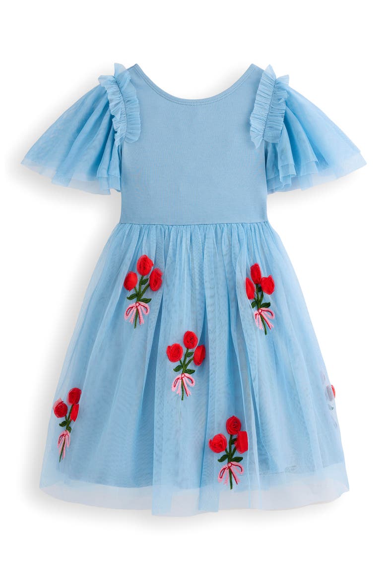 Kids' Embroidered Tulle & Knit Dress, Main, color, GLACIER BLUE ROSES