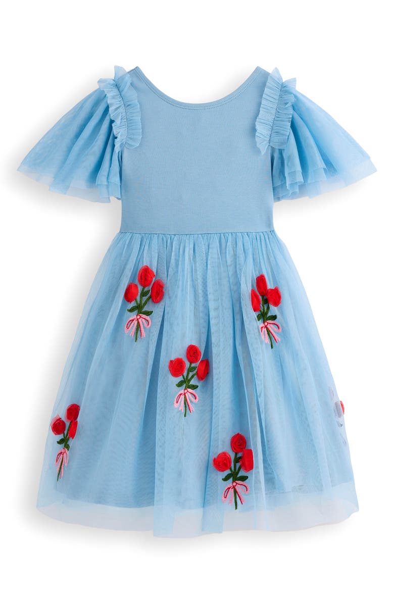 Mini Boden Kids' Embroidered Tulle & Knit Dress, Main, color, Glacier Blue Roses