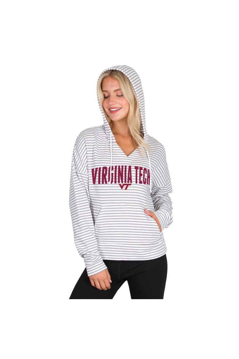 Men's Concepts Sport  White/Gray Virginia Tech Hokies French Terry Striped V-Neck Pullover Hoodie, Main, color, White