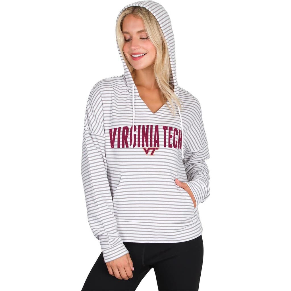 Concepts Sport White/gray Virginia Tech Hokies French Terry Striped V-neck Pullover Hoodie