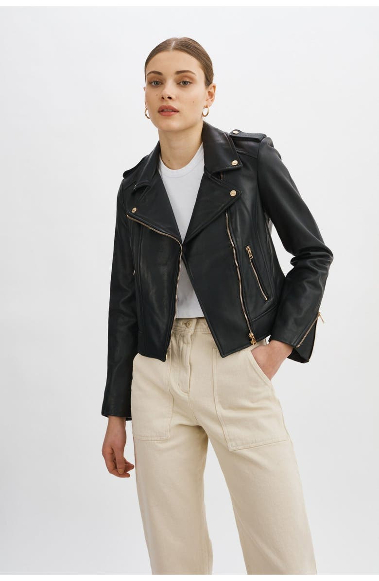 LAMARQUE DONNA GOLD | Iconic Leather Biker Jacket, Main, color, Black