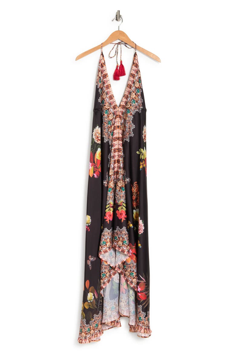 Floral Print Halter Cover-Up Dress, Alternate, color, BLACK