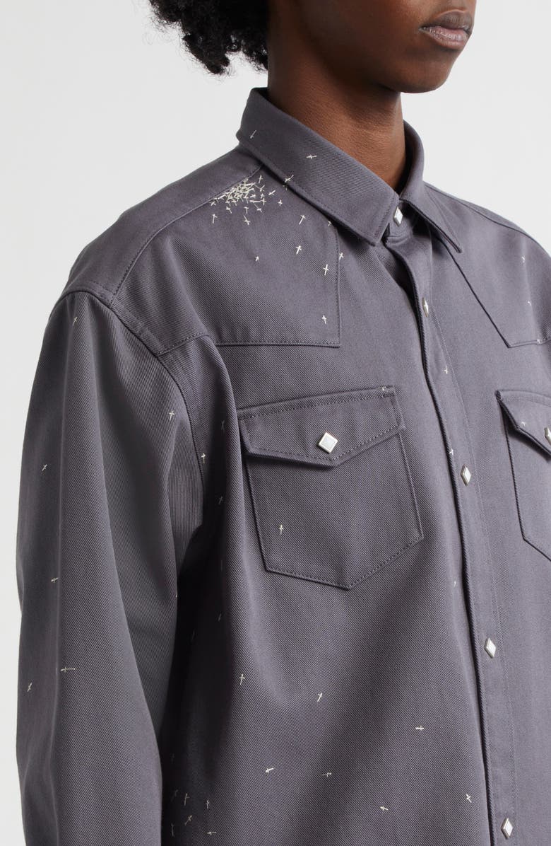 Undercover Cross Embroidered Western Twill Snap-Up Shirt, Alternate, color,