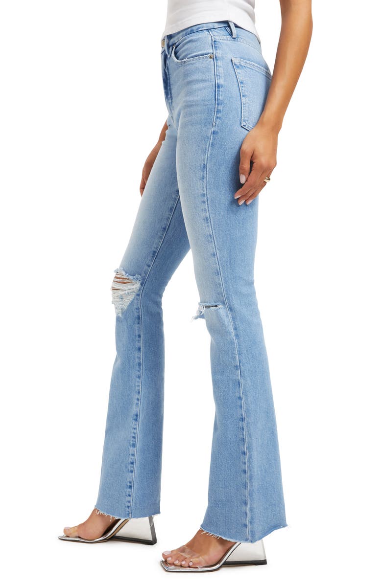 Good American Good Classic High Waist Raw Hem Bootcut Jeans, Alternate, color,