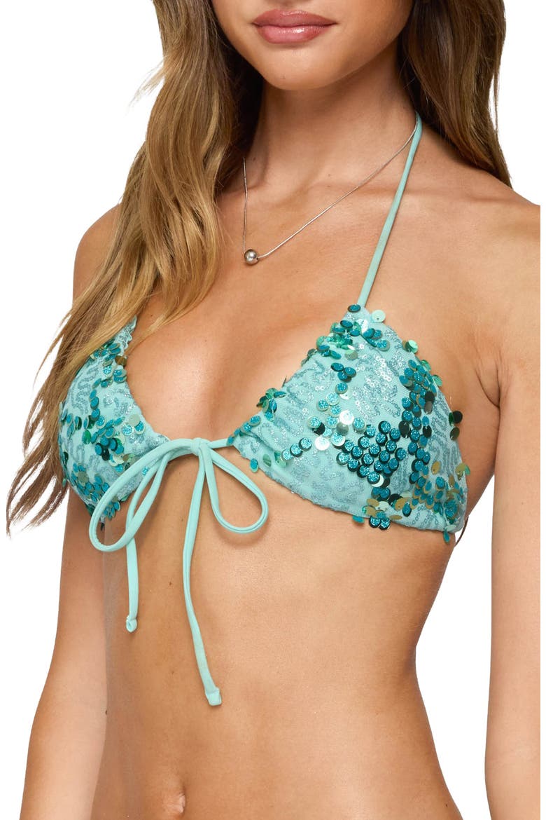Mirabella Sequin Bikini Top, Alternate, color, TURQUOISE