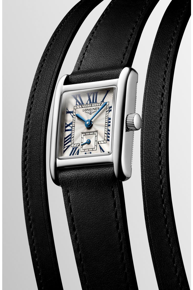 Mini DolceVita Three-Row Black Leather Strap Watch, 21.5mm x 29mm, Alternate, color, SILVER