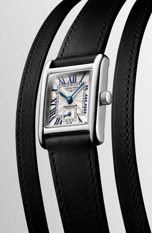 Longines Mini Dolcevita Three-row Black Leather Strap Watch, 21.5mm X 29mm In Silver
