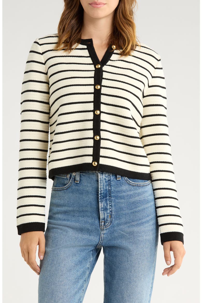 Catania Stripe Cotton Cardigan, Main, color, IVORY BLACK STRIPE
