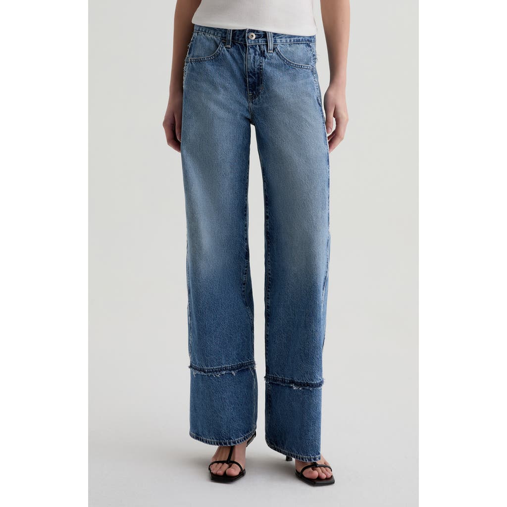Ag Adria Colorblock Low Rise Wide Leg Jeans In Socialite In Blue