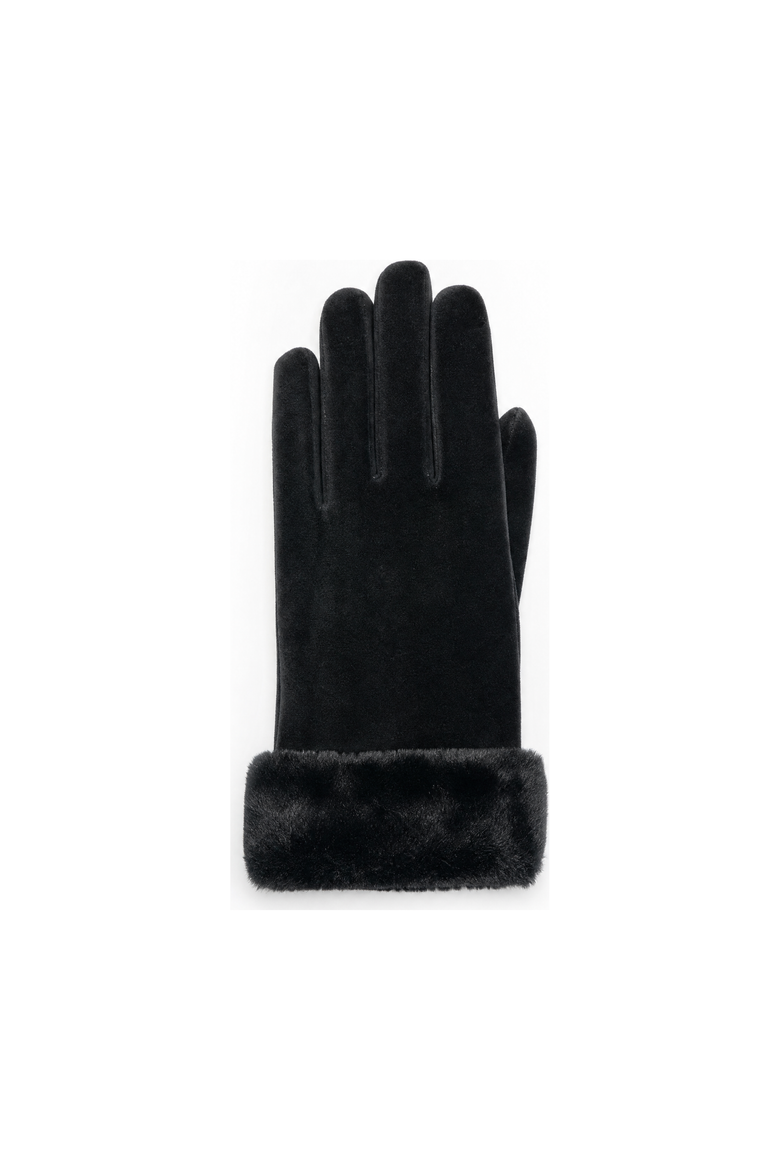 Women's Velvet Glove with Faux Fur Cuff, Alternate, color, Black