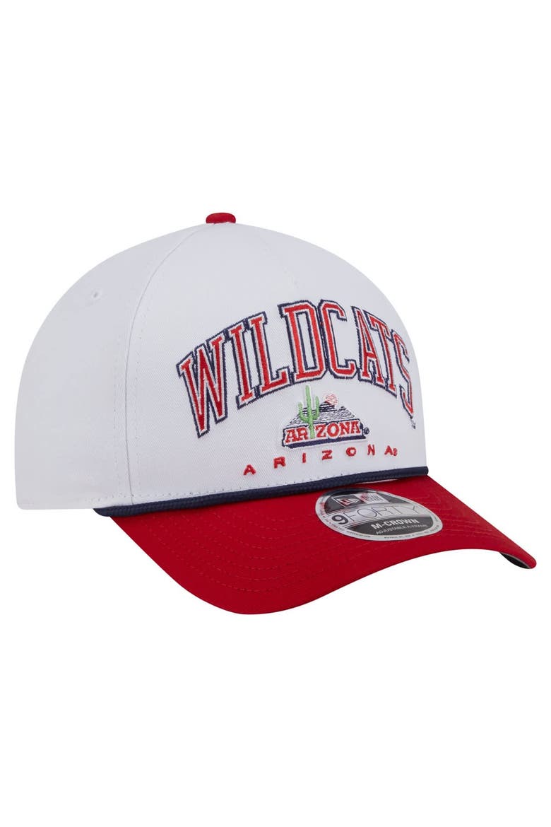 Men's New Era White/Red Arizona Wildcats Arch Two-Tone Rope 9FORTY A-Frame M-Crown Adjustable Hat, Alternate, color, White