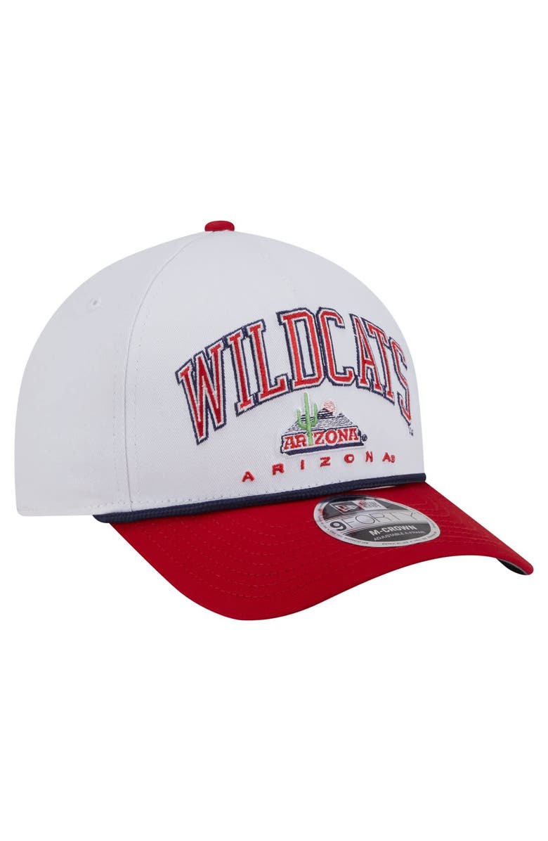 New Era Men's New Era White/Red Arizona Wildcats Arch Two-Tone Rope 9FORTY A-Frame M-Crown Adjustable Hat, Alternate, color, White
