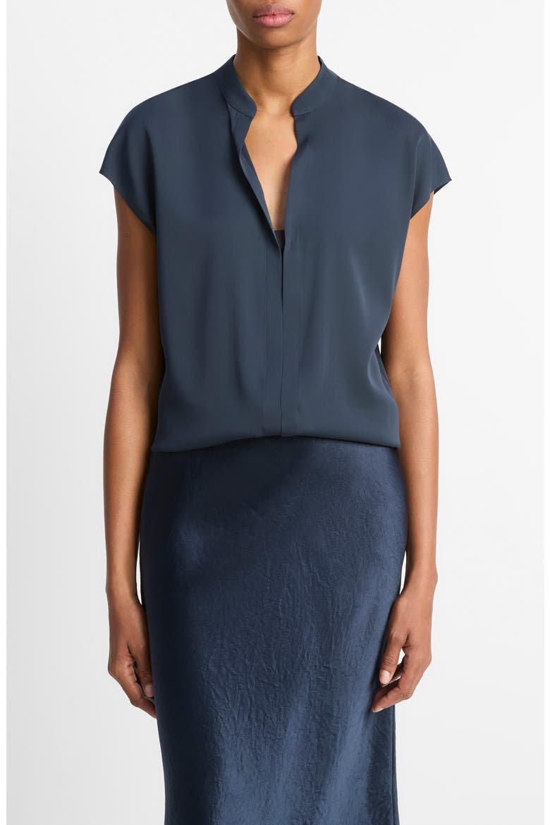 Cap Sleeve Silk Blend Top, Main, color, COASTAL