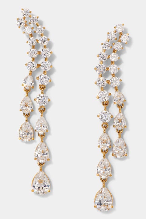 Willow CZ Double Drop Linear Post Climber Earrings