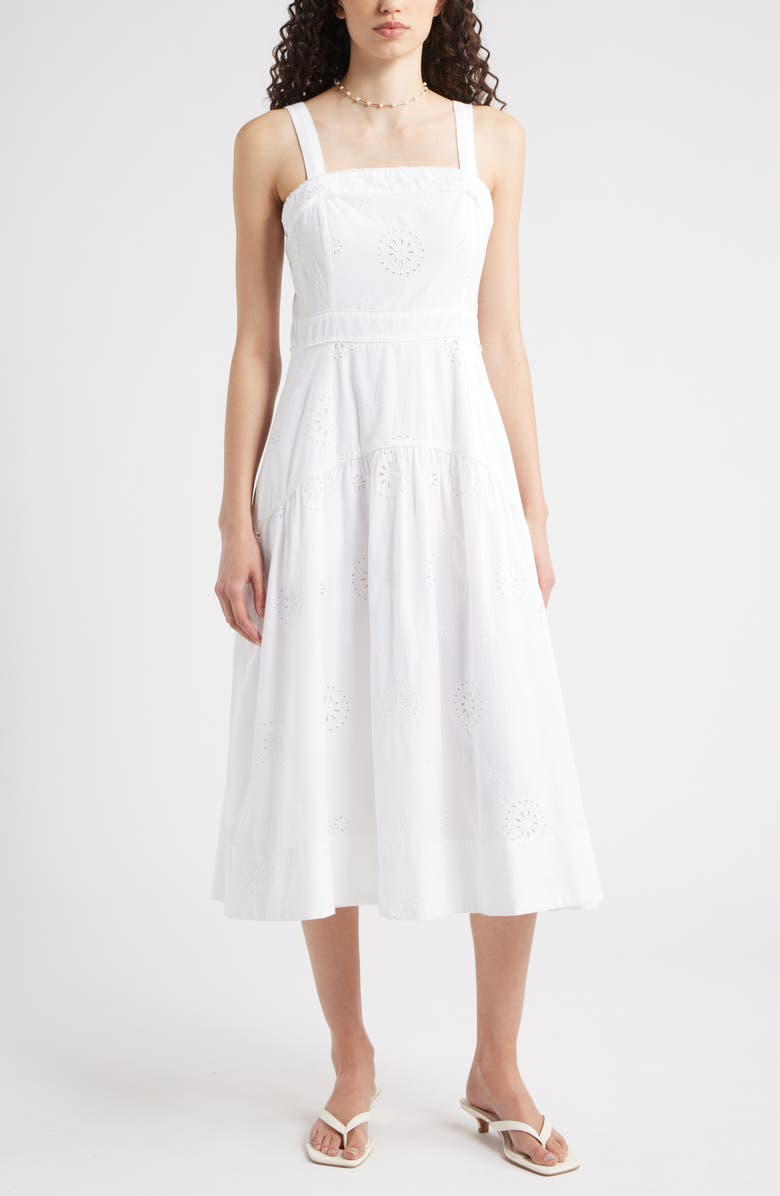 Chelsea28 Removable Strap Eyelet Embroidery Midi Dress, Main, color, White